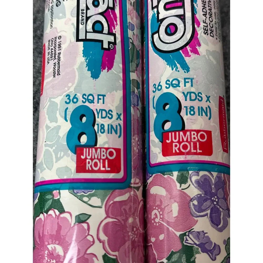 Vintage 1990s Rubbermaid Contact Paper English Roses 2 jumbo rolls 72 sf cottage